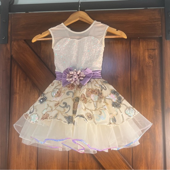 Weissman Other - Weissman Dance Tutu Costume Girls SC Cream and Purple Floral Dress Leotard
